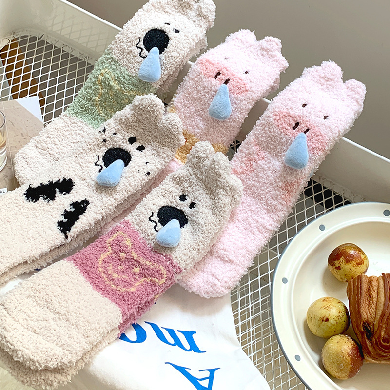 《5357》♾️秋冬款鼻涕蟲加厚珊瑚絨中筒襪