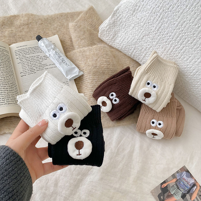 《5359》秋冬款可愛小熊卡通中筒襪