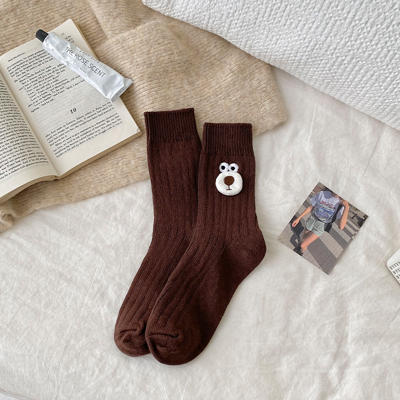 《5359》秋冬款可愛小熊卡通中筒襪