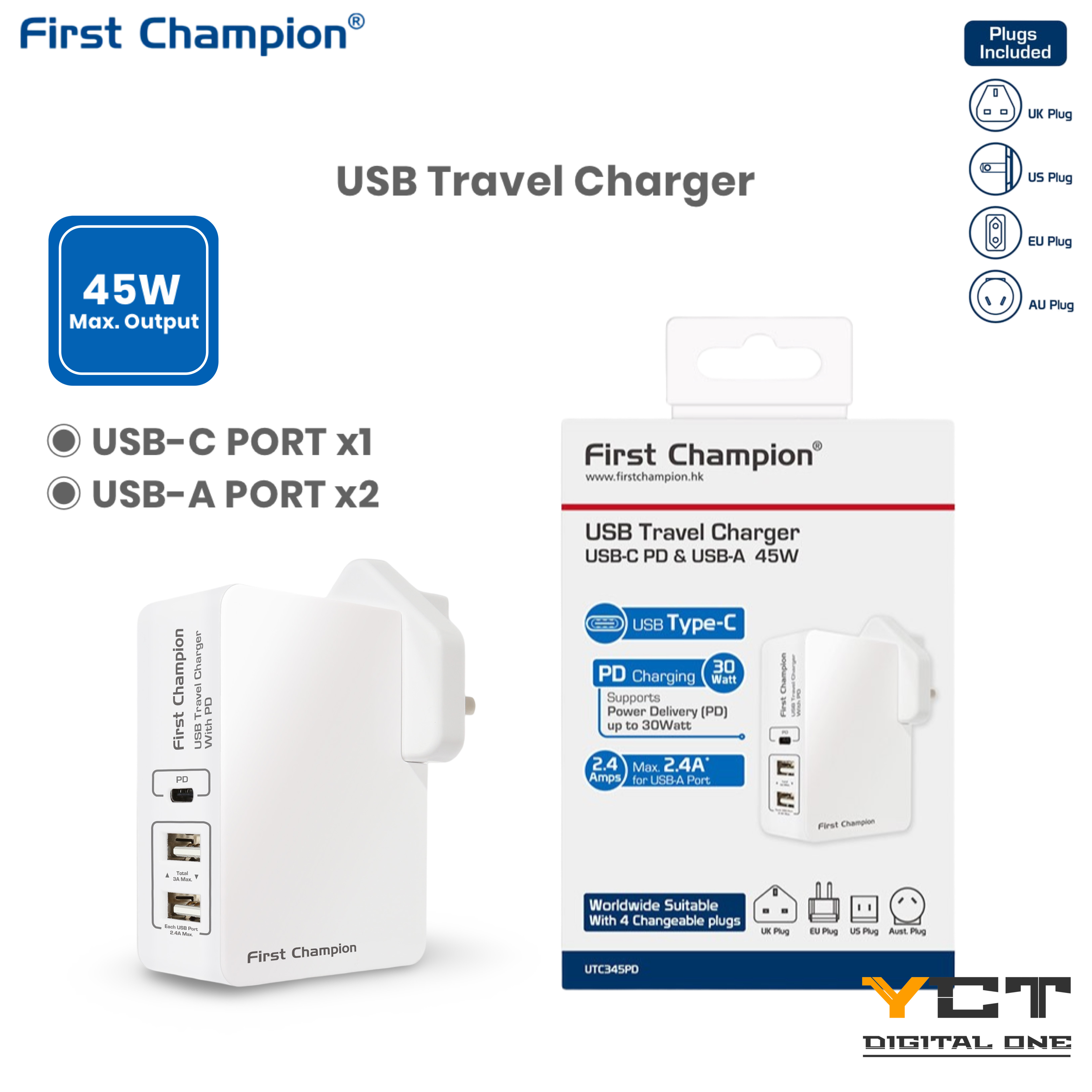First Champion USB-C 充電器 UTC345PD - USB-C PD 45W