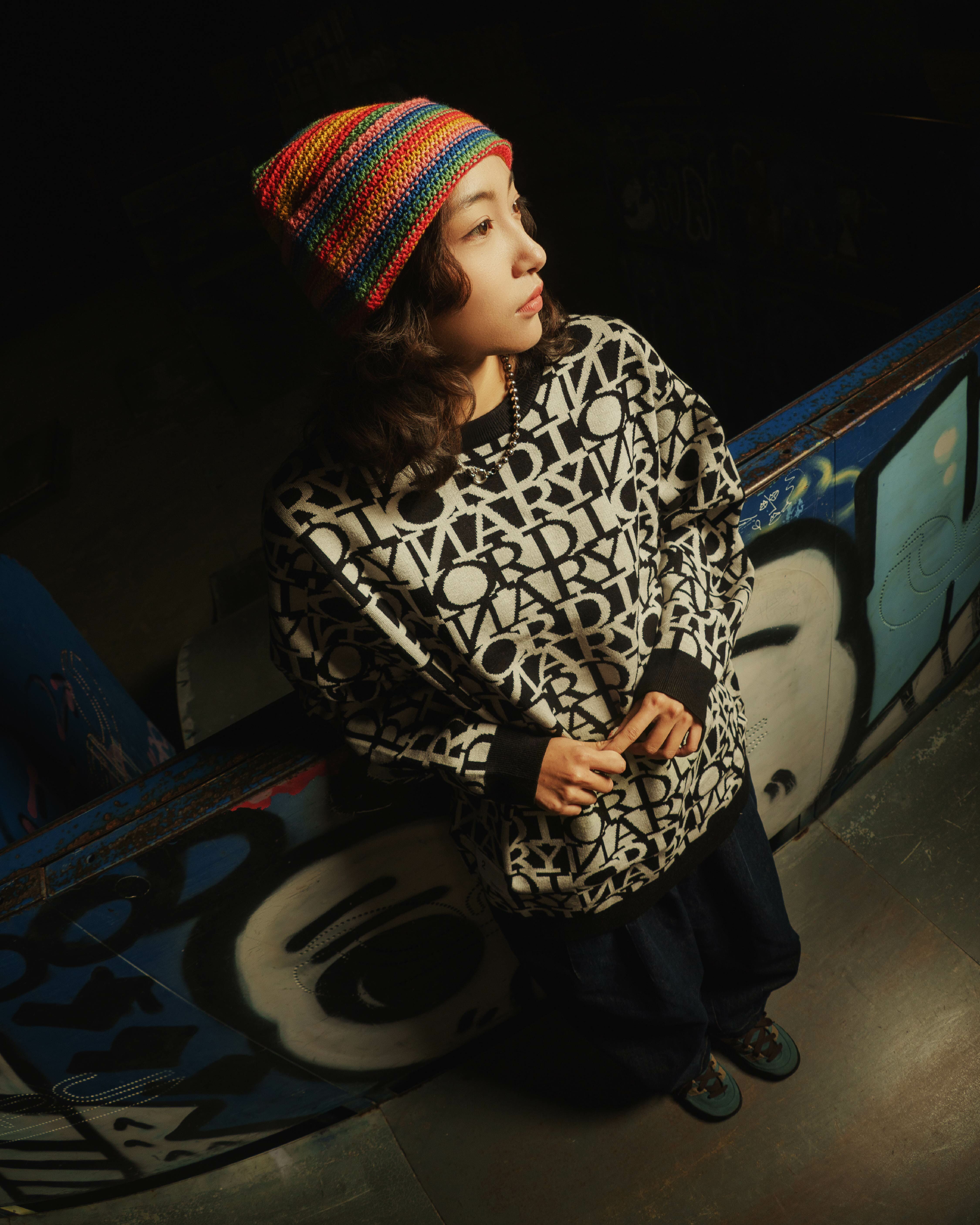 Ordinary 棋盤格文字排列毛衣