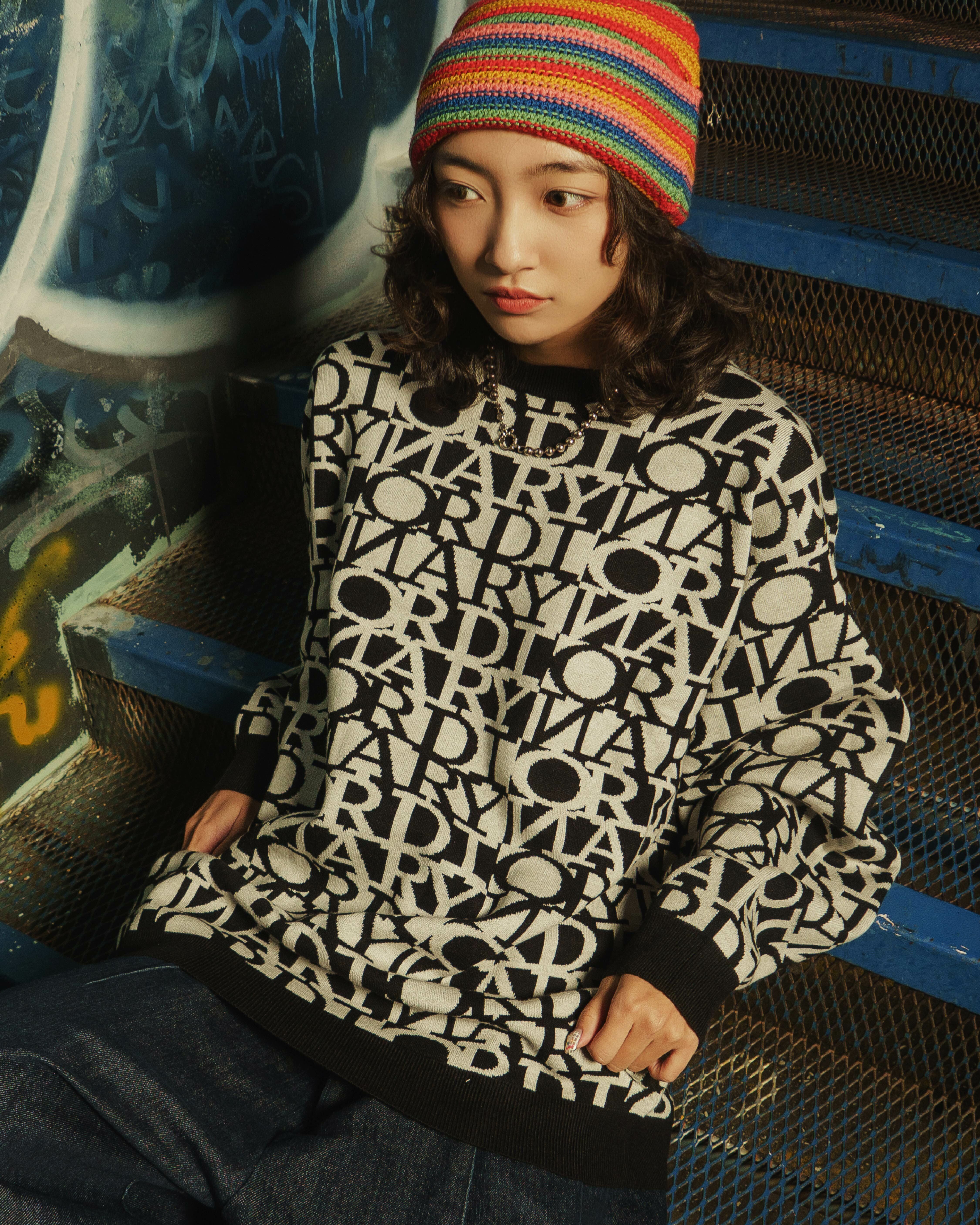 Ordinary 棋盤格文字排列毛衣