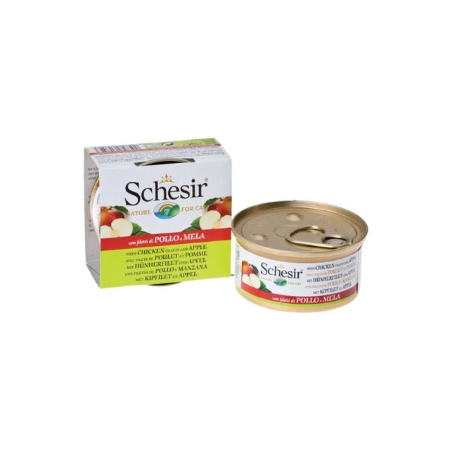 Schesir - 水煮罐系列 - 全天然雞肉蘋果飯 Chicken with Apple in Natural Style 75g (每買14罐@$15.2, 28罐@$14.5, 56罐@$14可混同價Schesir罐)