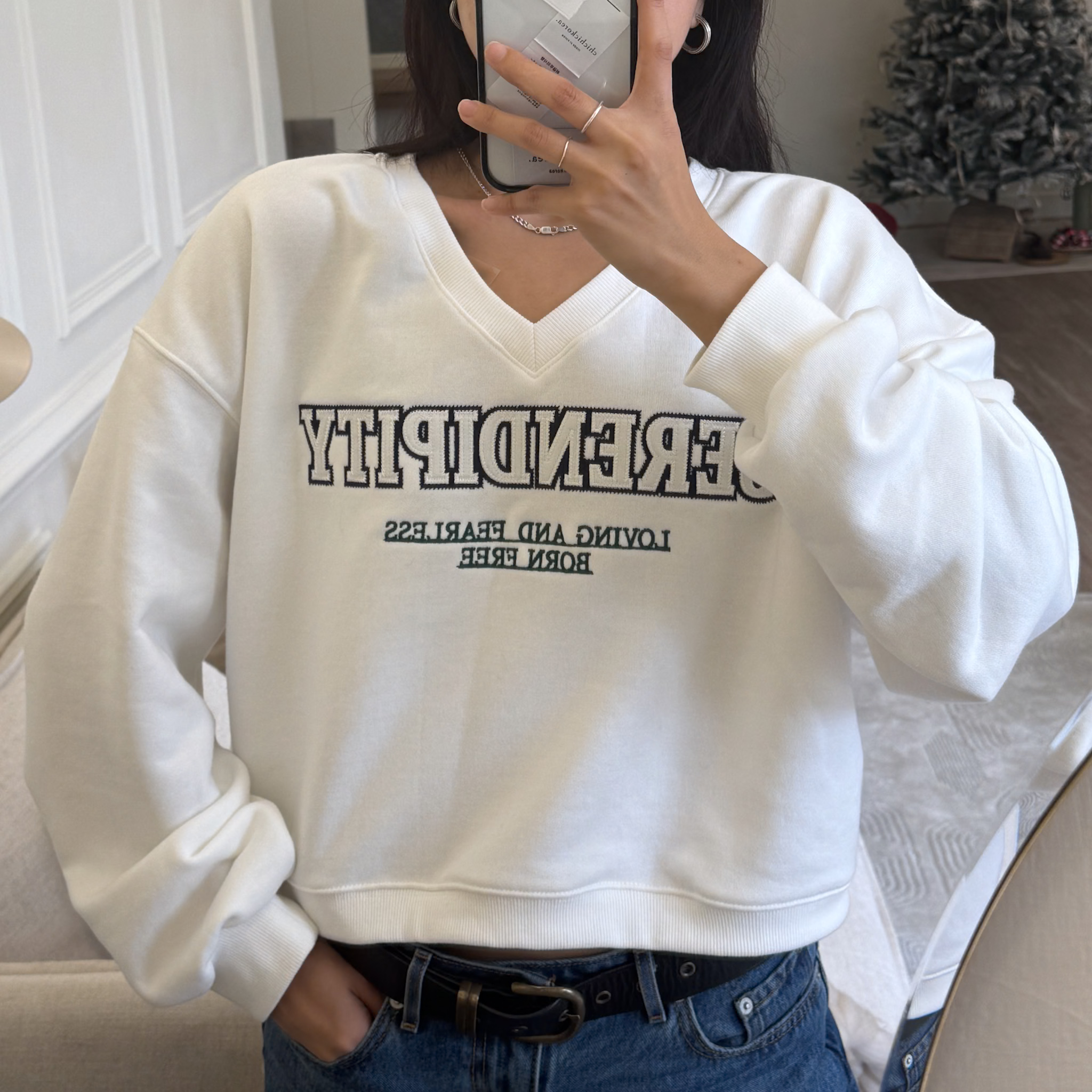 《自訂款》V領微繭型大學T(白)