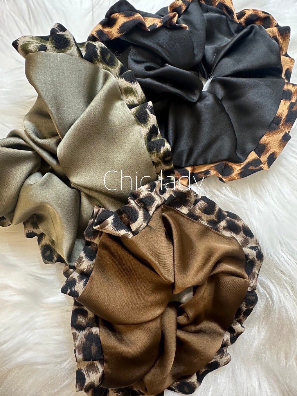 緞面豹紋邊髮圈