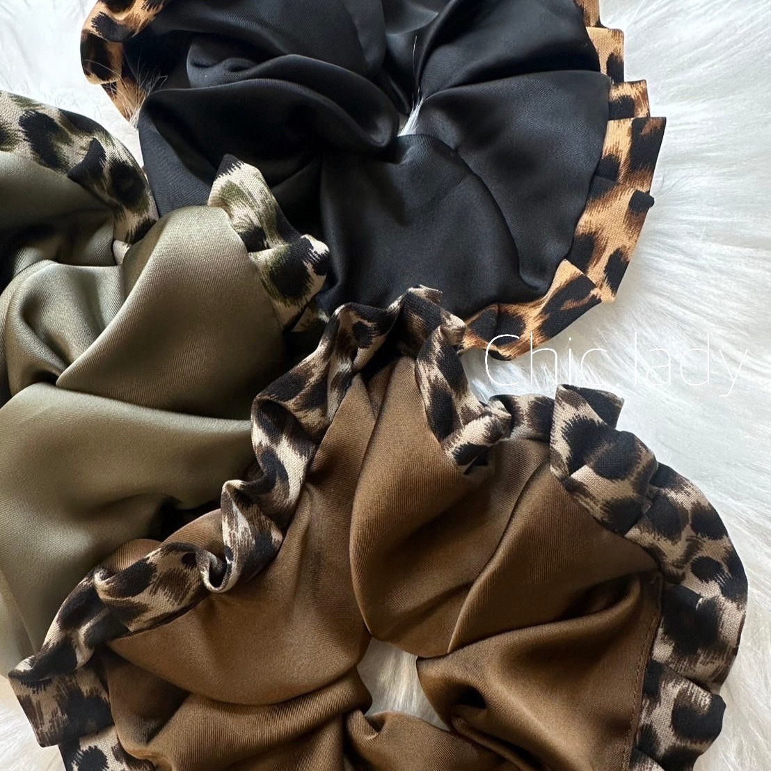 緞面豹紋邊髮圈