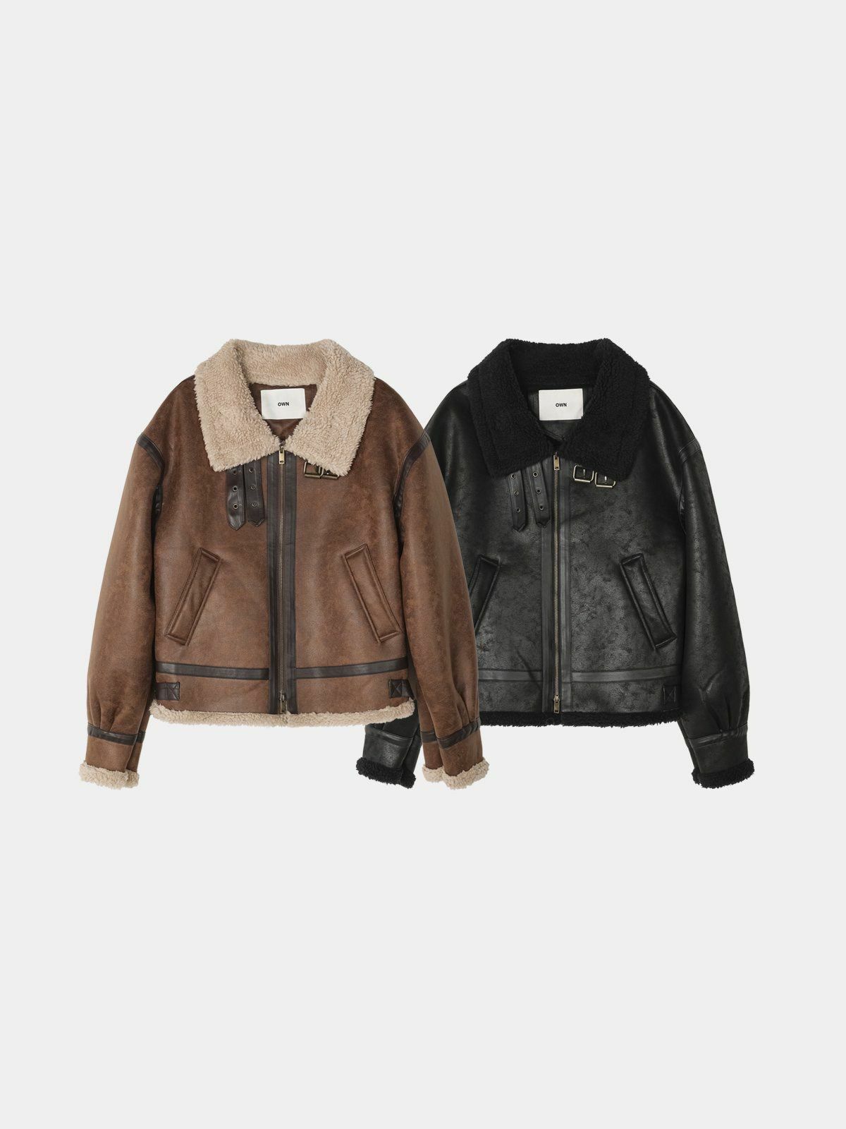 毛毛領拉鍊合成皮褸 OWN-085JK