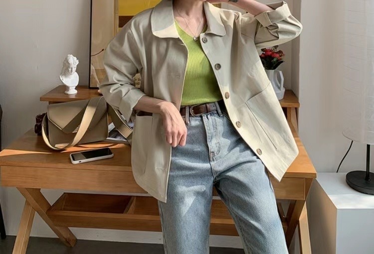 Basic cotton short windbreaker