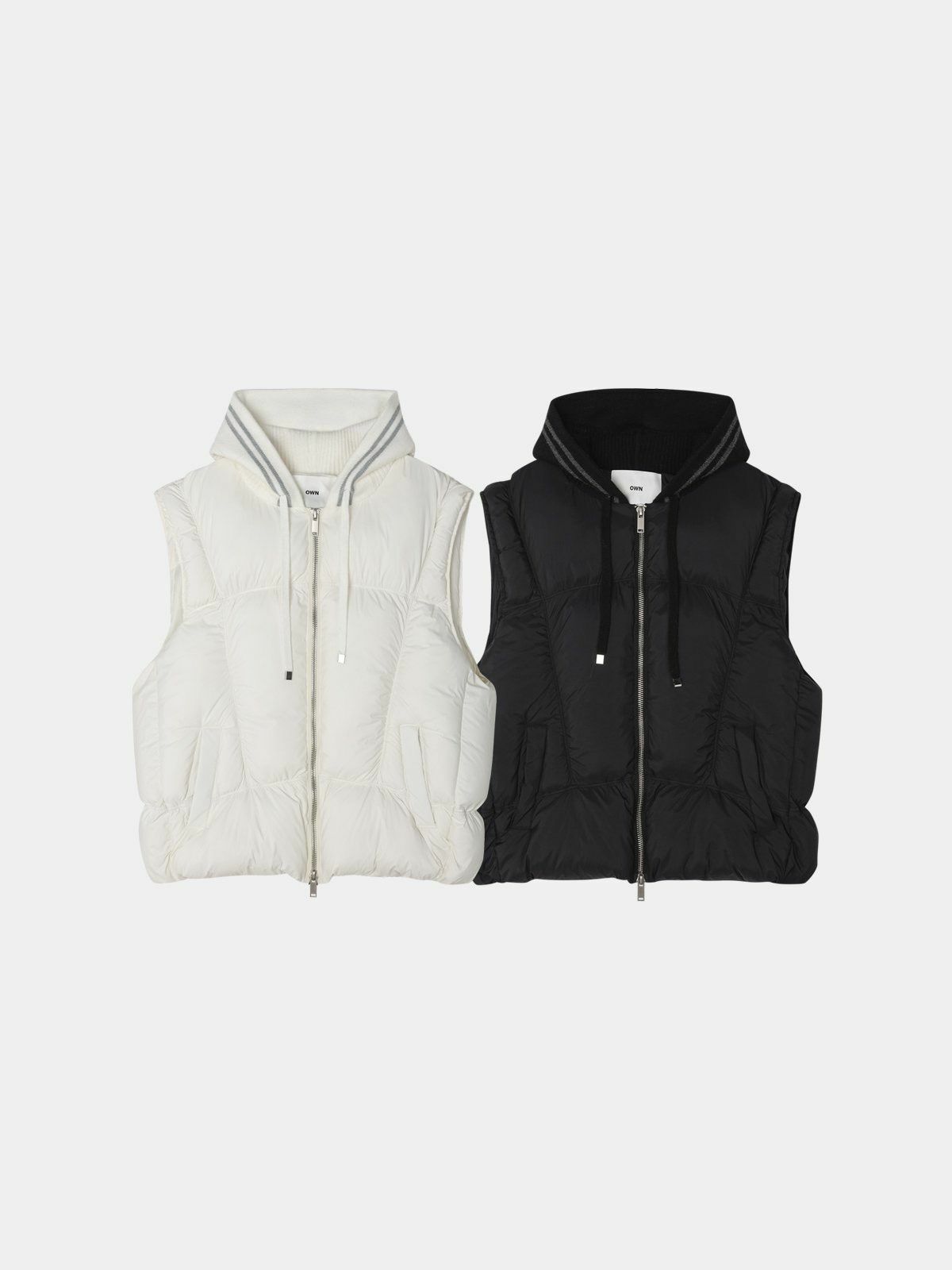 淨色連帽拉鍊背心褸 OWN-086V
