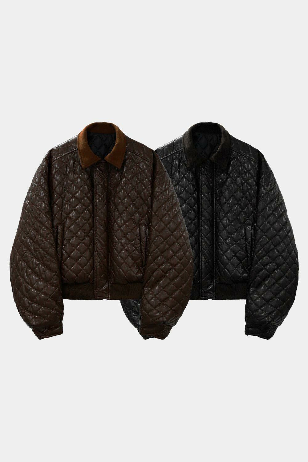 皮領拉鍊外套(夾棉) OWN-087JK