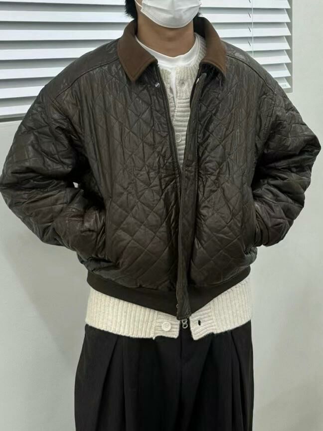 皮領拉鍊外套(夾棉) OWN-087JK