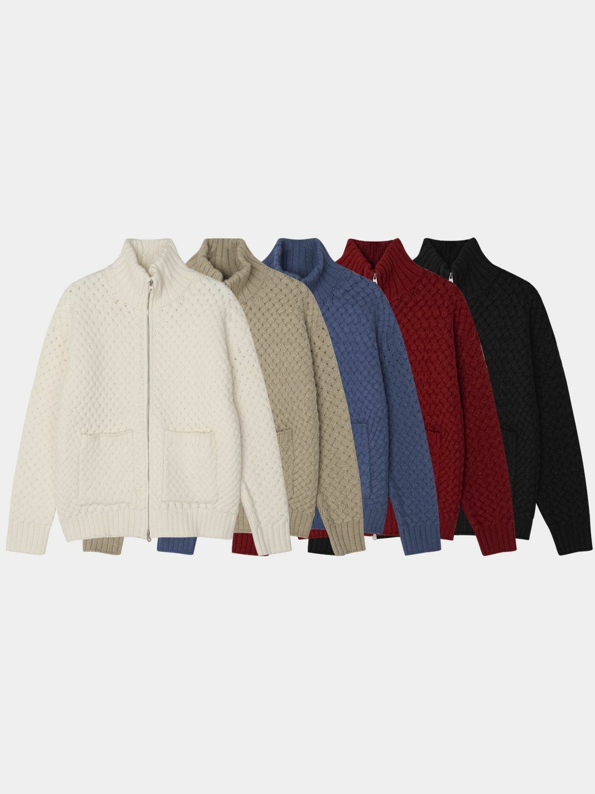 企領暗紋拉鍊針織外套 OWN-089JK