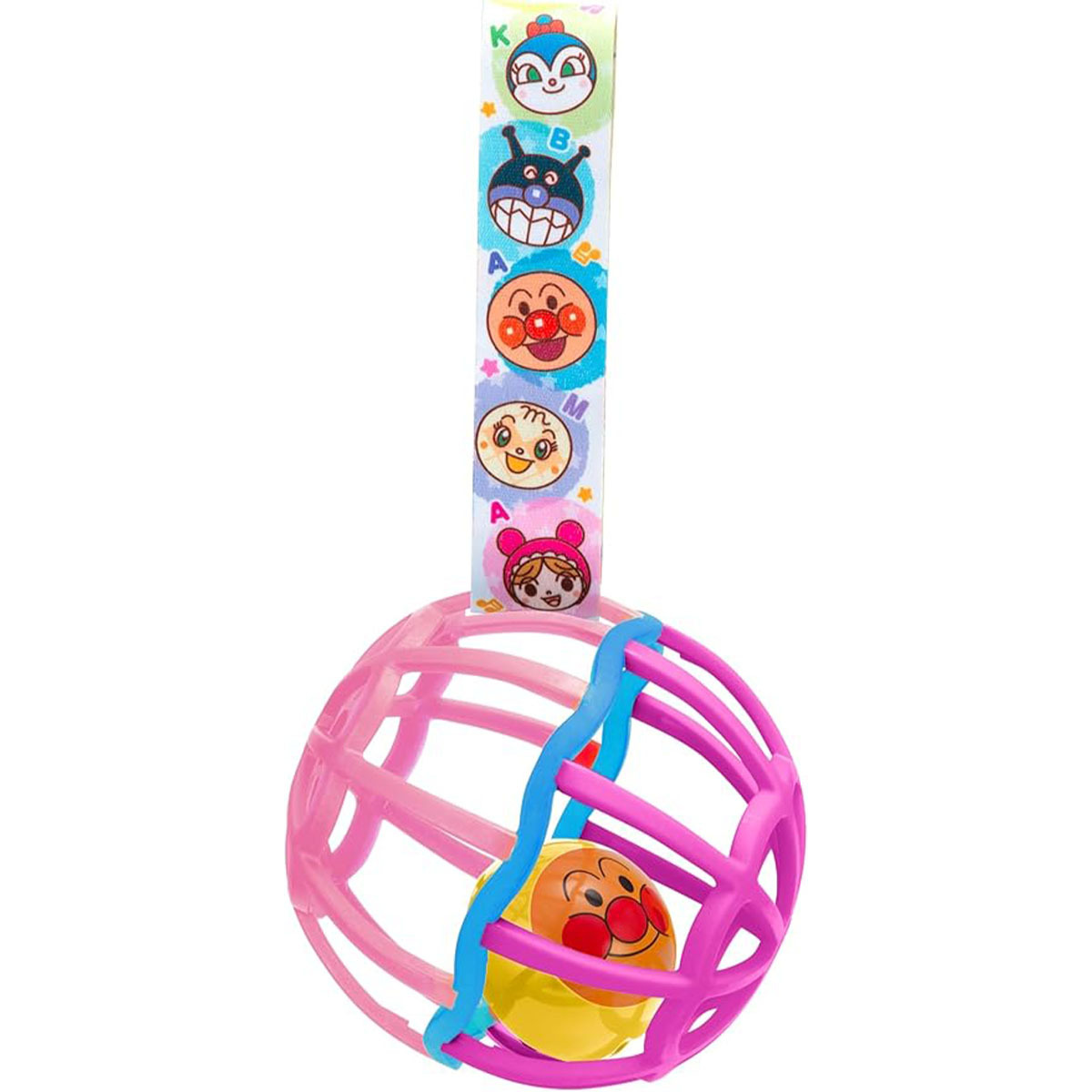 麵包超人粉紅色沙沙玩具球連肩帶(新)