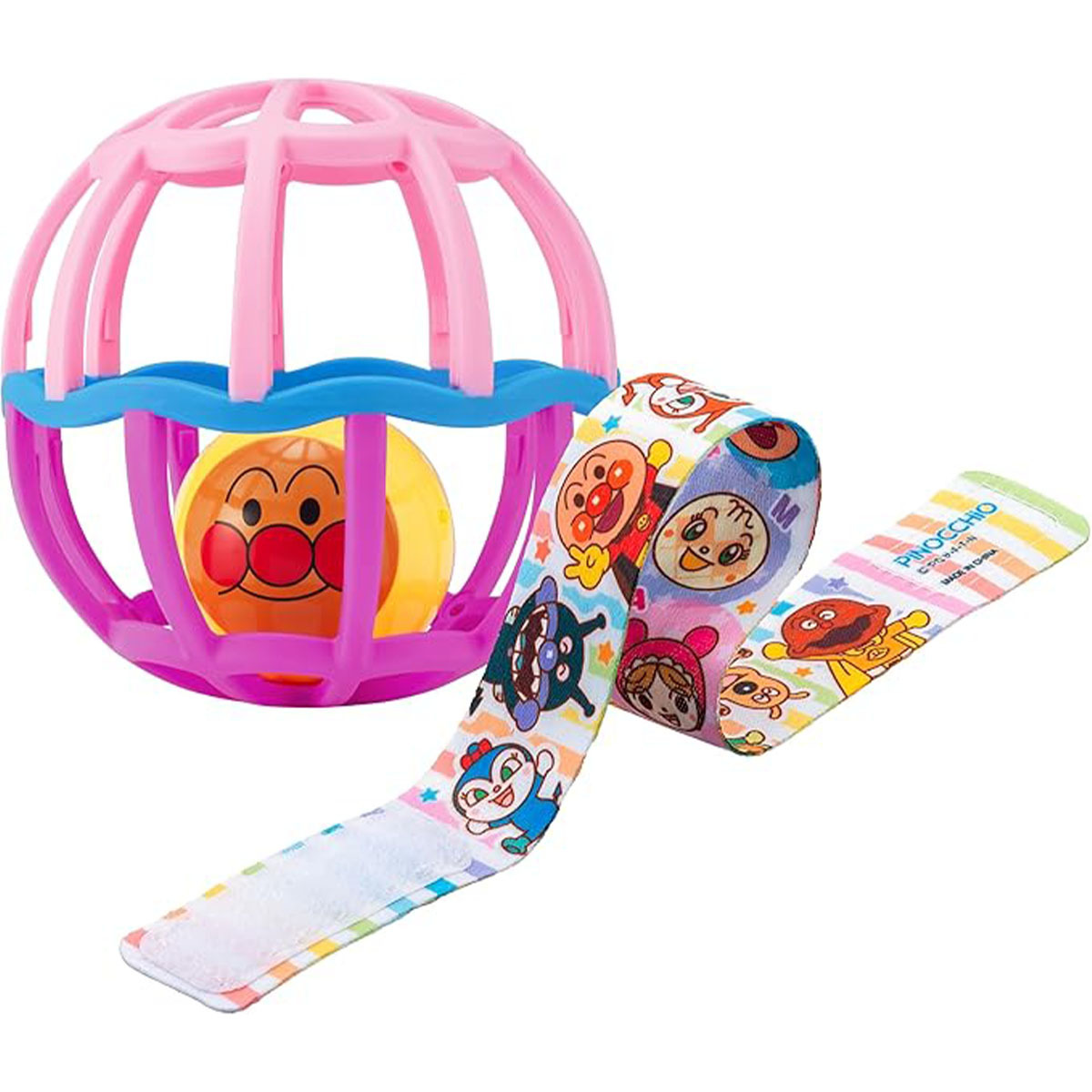 麵包超人粉紅色沙沙玩具球連肩帶(新)