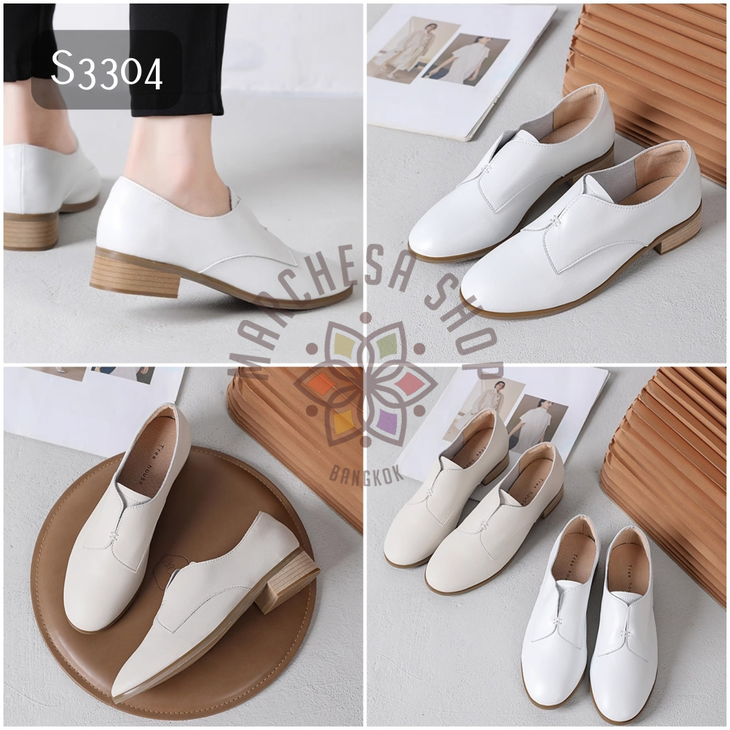 S3304 - 全真皮小羊皮V口圓頭平底鞋