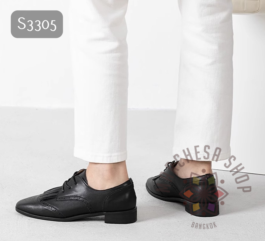 S3305 - 全真皮小羊皮英倫流蘚圓頭平底鞋