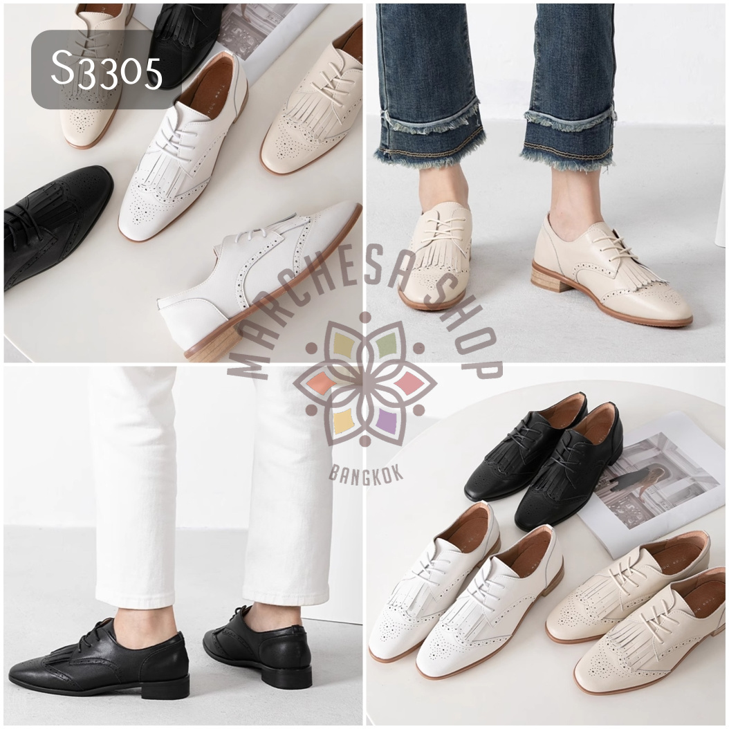 S3305 - 全真皮小羊皮英倫流蘚圓頭平底鞋