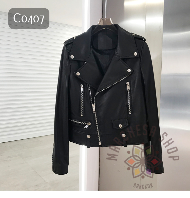 C0407- 極靚全真皮小羊軟皮機車皮褸