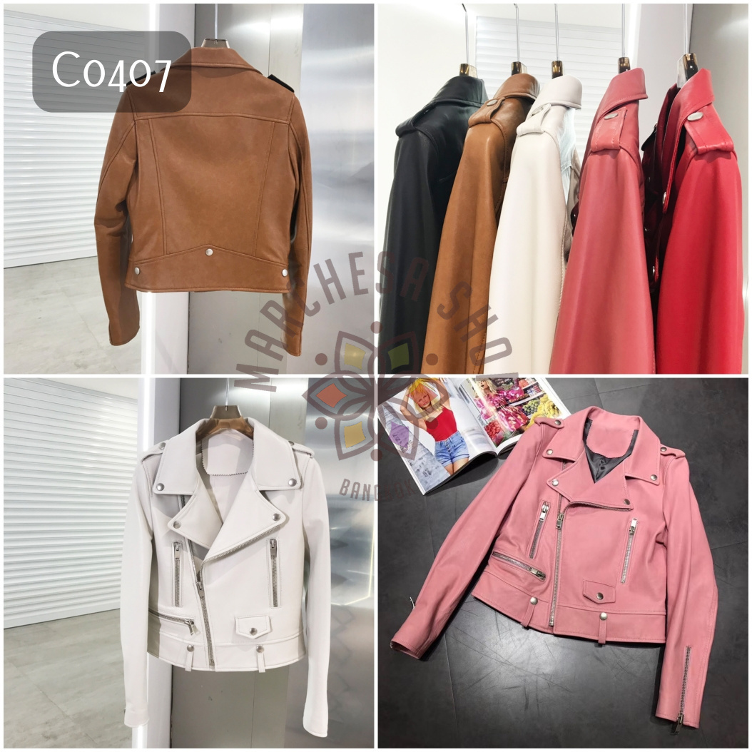 C0407- 極靚全真皮小羊軟皮機車皮褸