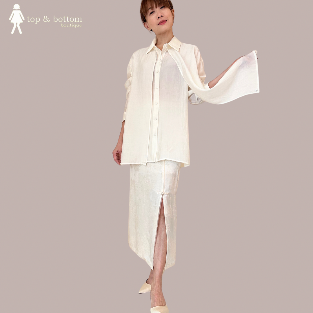 LONG SLEEVE COLLARED LAYERING SHEER SHIRT