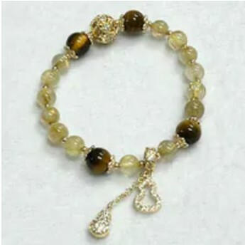 [S] GEMZ & CO ZBA GOLD HARDWARE ABUNDANCE BRACELET WITH HULU CHARM, GOLD RUTILE/GOLD TIGER EYE, Y349 (Y349)