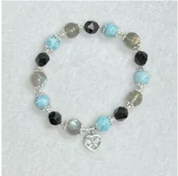 [S] GEMZ & CO ZBA SILVER HARDWARE LARIMAR OBSIDIAN MIX BRACELET WITH HEART BUTTERFLY, LARIMAR/GREY MOONSTONE/OBSIDIAN, Y350 (Y350)