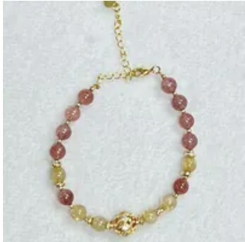 [S] GEMZ & CO ZBA GOLD HARDWARE INTERPERSONAL RELATIONSHIP BRACELET, GOLD RUTILE/STRAWBERRY QUARTZ, Y354 (Y354)