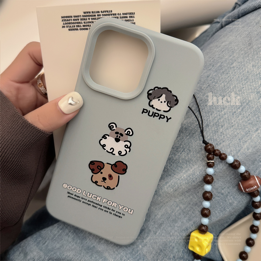 《12011》三小捲毛狗狗手機殼(附掛繩)