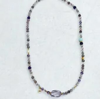 [S] GEMZ & CO ZBA GOLD HARDWARE NECKLACE WITH FACETED AMETHYST, LARIMAR & FRESHWATER PEARL, Y358 (Y358)