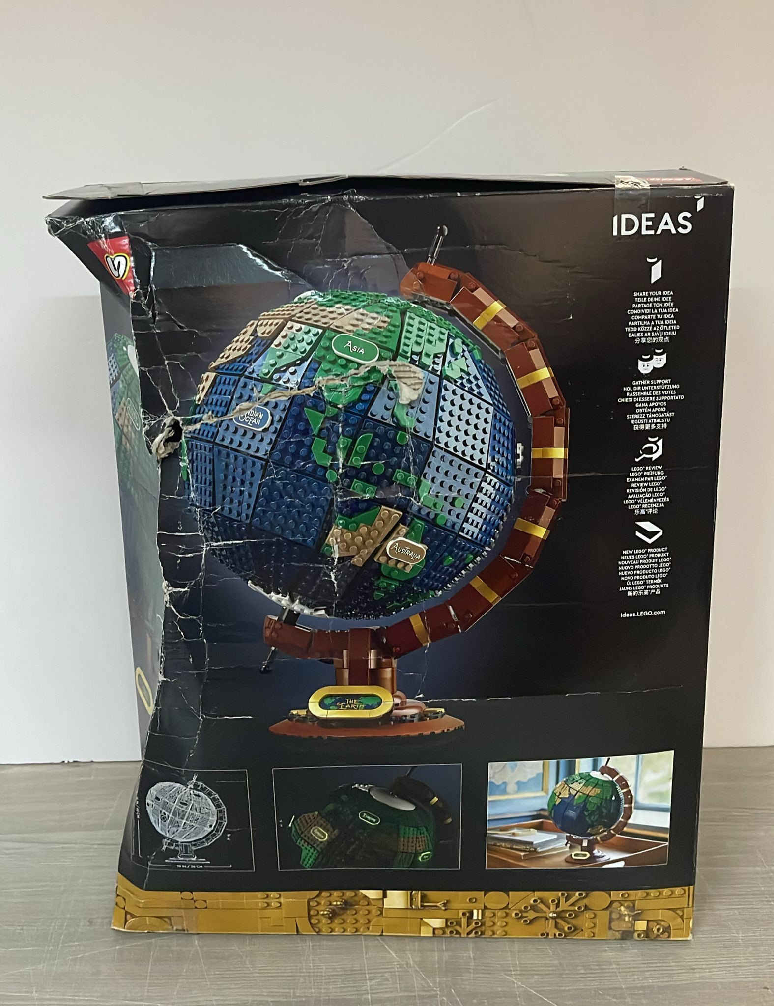 ［用家福音零件齊全系列］ LEGO Ideas 21332 : 地球儀The Globe          *(凹盒殘盒,外盒損壞,有壓紋, 殘盒不設退換)