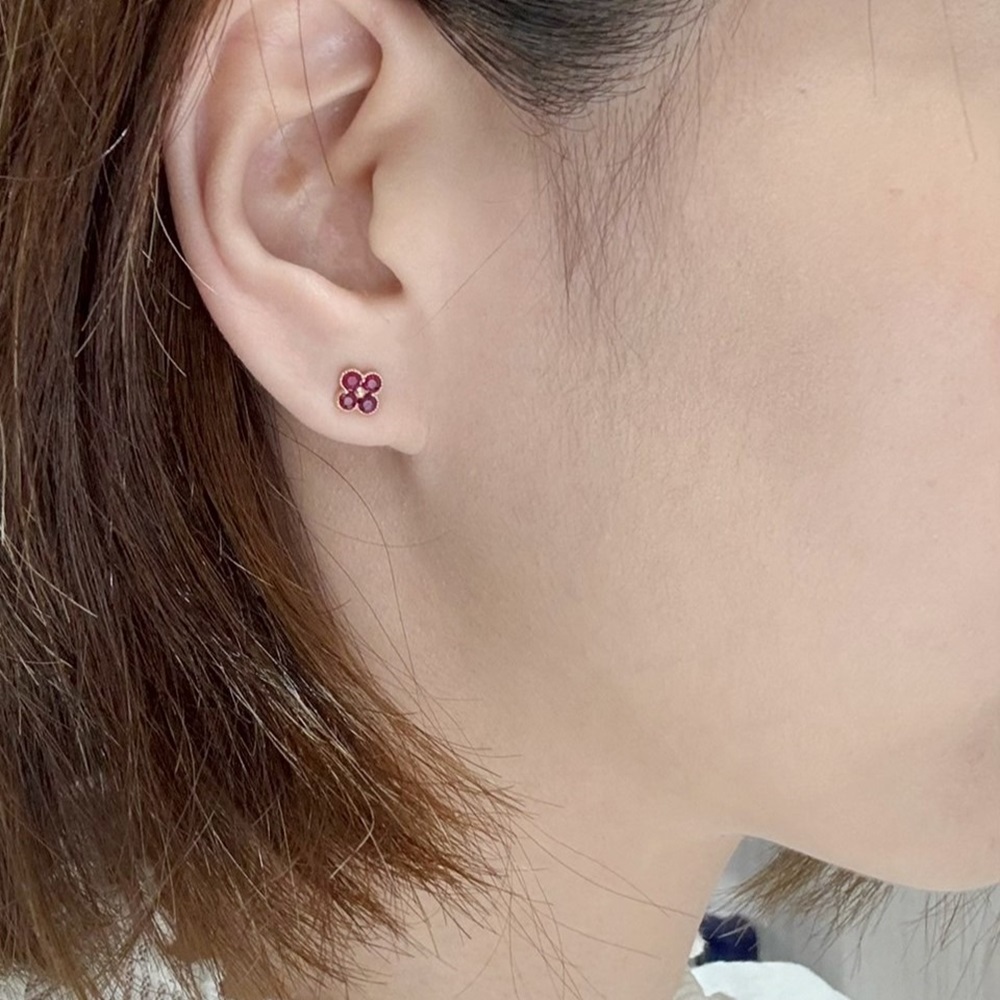 【me.luxe】K18紅寶四葉草耳環