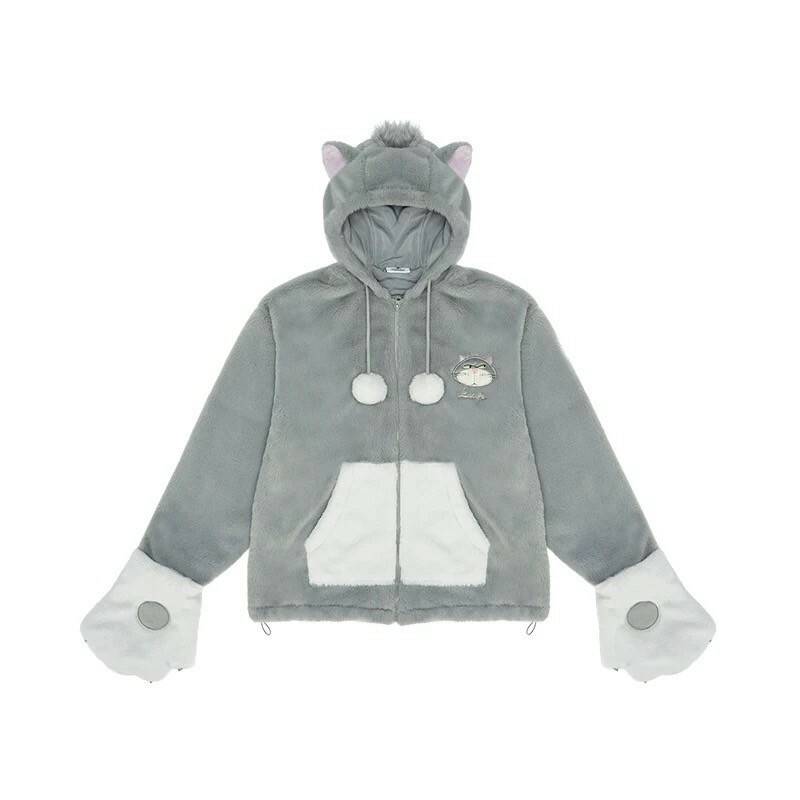 爪爪派對系列 路西法 魯斯佛 Lucife 壞貓咪 絨毛 連帽 外套 -上海迪士尼樂園