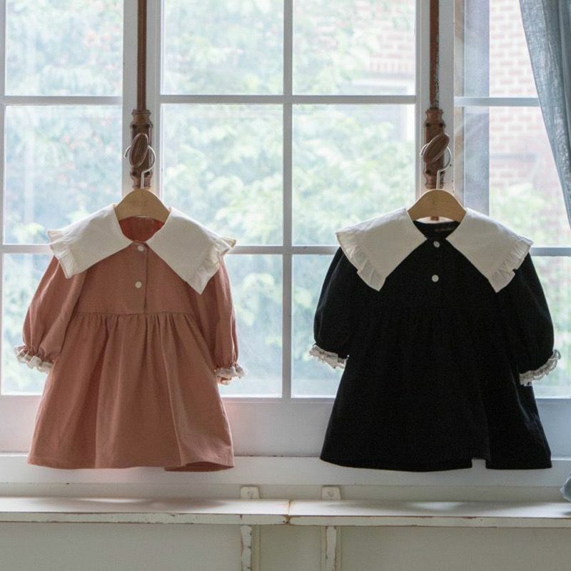 韓版拼色翻領連身裙