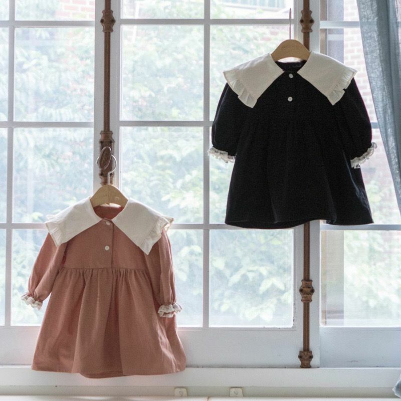 韓版拼色翻領連身裙