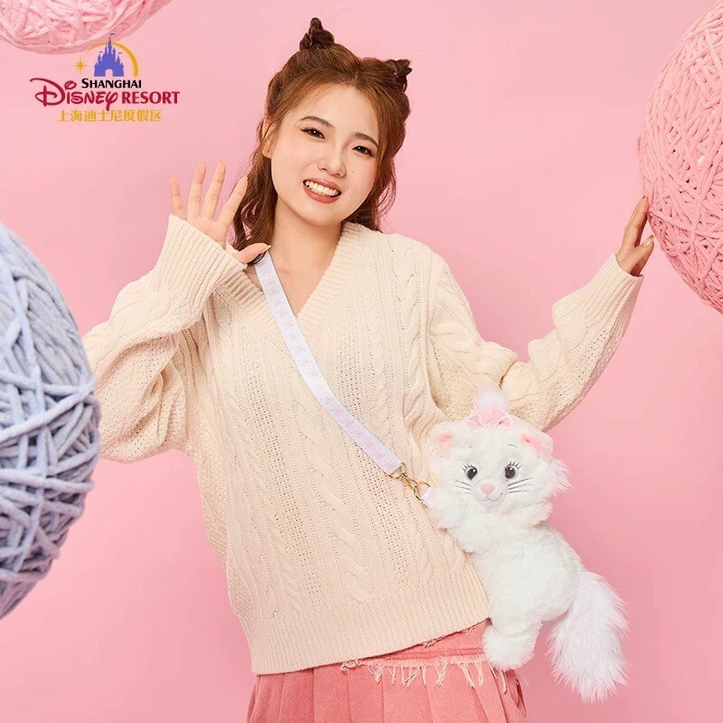 (限時特價) 爪爪派對系列 瑪莉貓 Marie 側姿抱抱 絨毛娃娃玩偶設計 斜背 小包 貓兒歷險記 The Aristocats -上海迪士尼樂園
