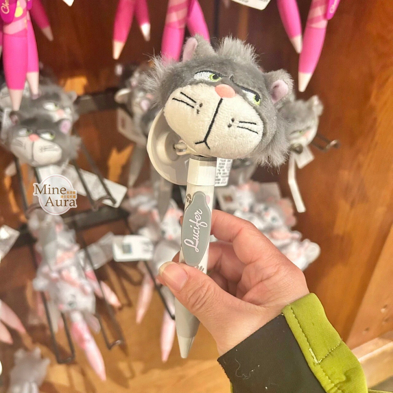 爪爪派對系列 路西法 魯斯佛 Lucife 壞貓咪 絨毛大頭搖頭 圓珠筆 -上海迪士尼樂園