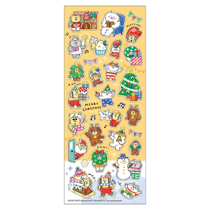 Mind Wave Christmas Sticker－Gorogoro Nyansuke Celebrating Christmas (Japanese Stationery Brand)