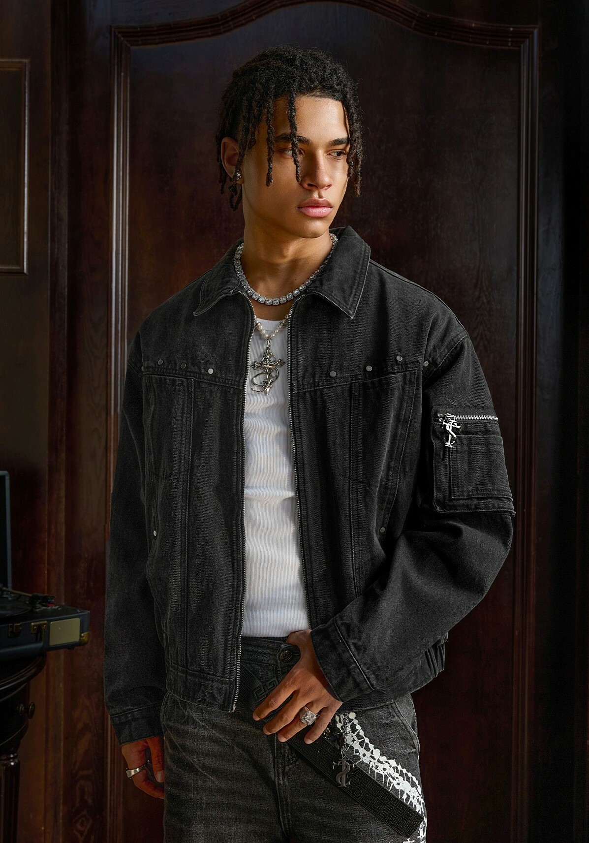 STK SmallTownKid 毛邊做舊 拼接牛仔外套