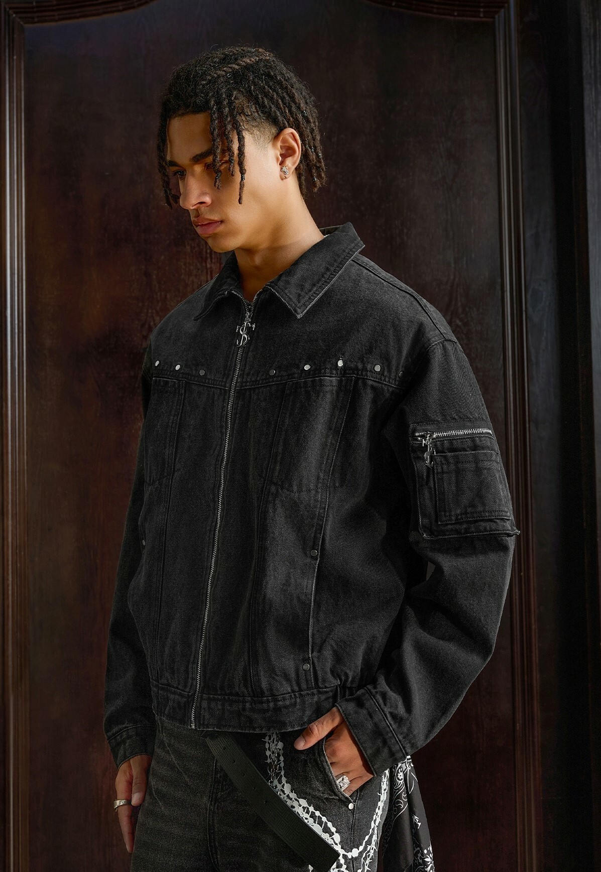 STK SmallTownKid 毛邊做舊 拼接牛仔外套