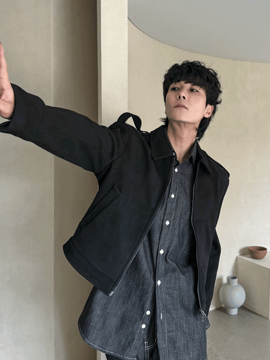 肩章絨面革夾克外套