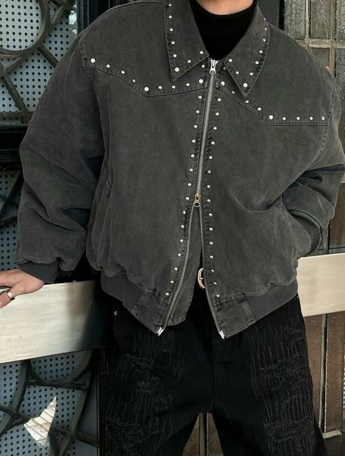 洗水反領鍋釘拉鍊外套(夾棉) JK2578