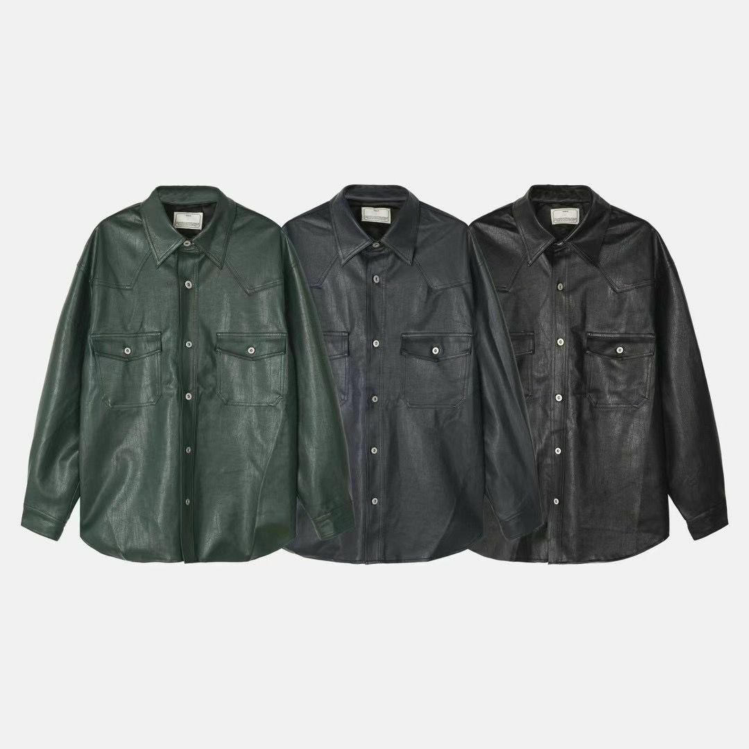 淨色合成皮長袖恤衫 S2298