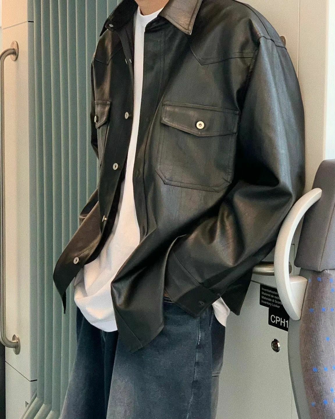 淨色合成皮長袖恤衫 S2298