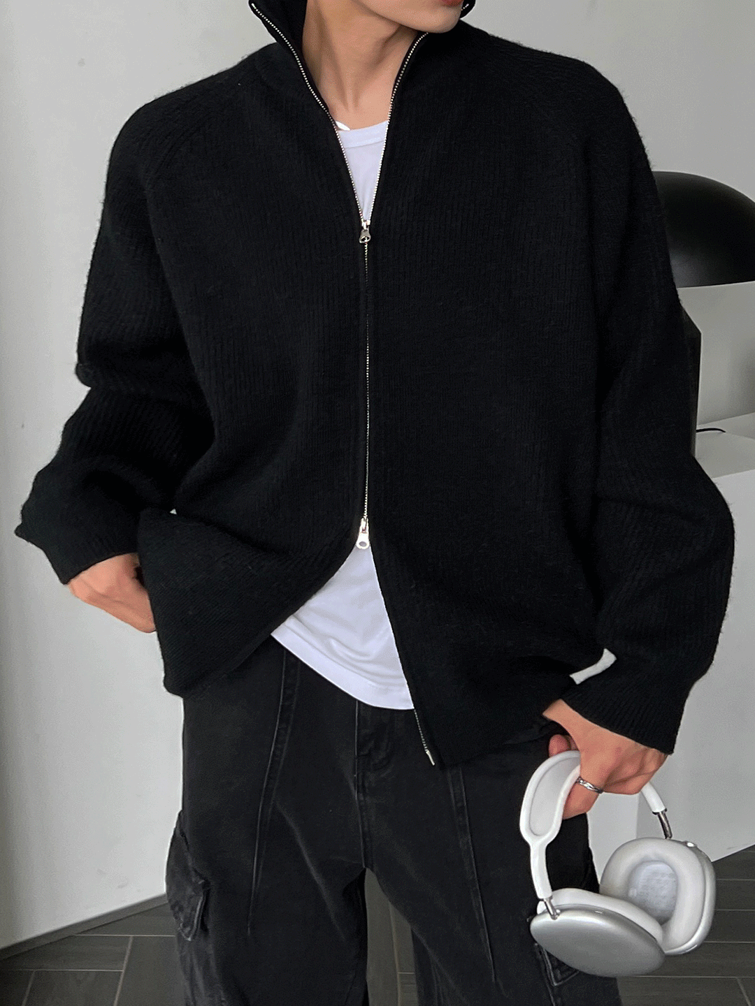 Golji圖案插肩針織拉鍊衫