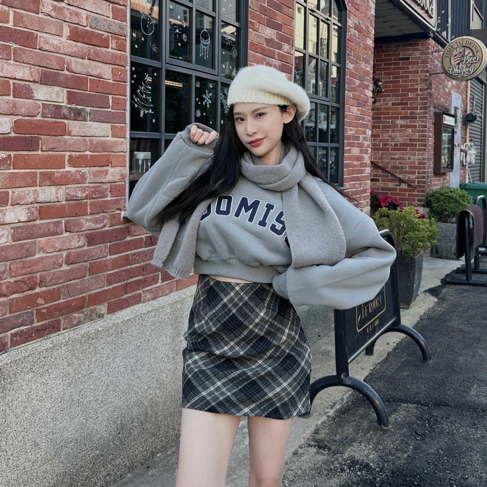 【復古格紋】秋冬毛呢裙-2色 格紋短裙 呢料短裙(現貨)