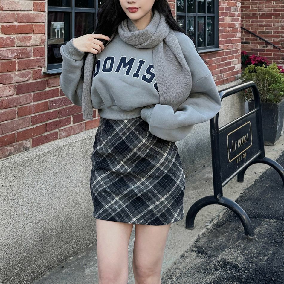 【復古格紋】秋冬毛呢裙-2色 格紋短裙 呢料短裙(現貨)