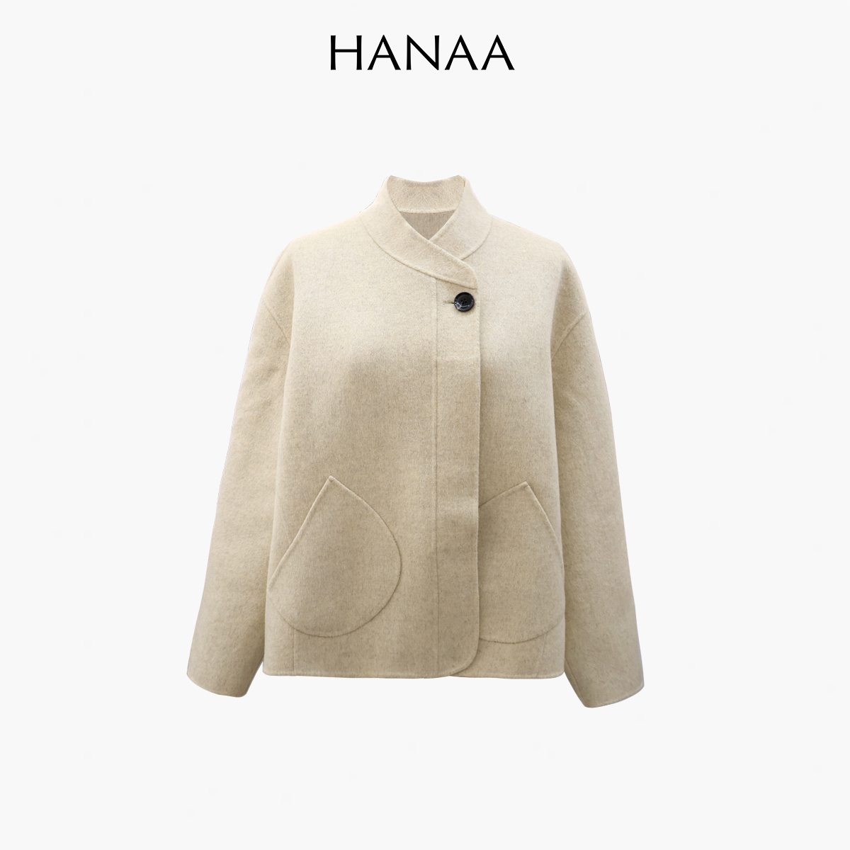 HANAA 秋冬新款休閒立領羊毛混紡廓形外套