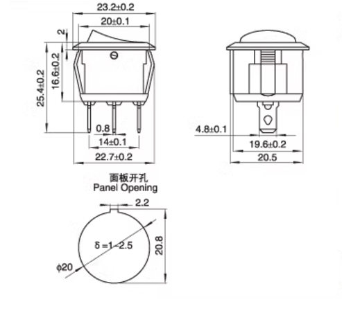 【UCI電子】(2-9) KCD1-201 開孔20MM 三腳兩檔 圓形船型開關 電源開關6A250V
