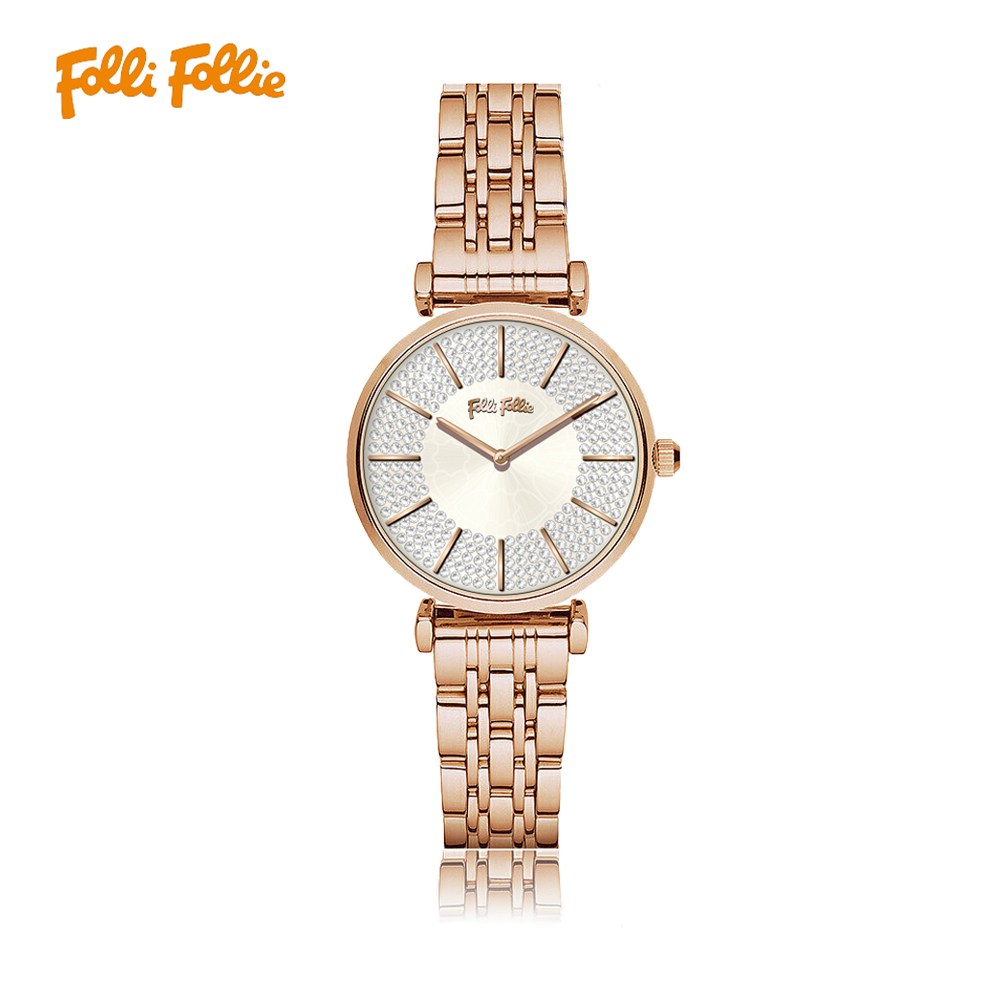 【Folli Follie芙麗芙麗】WF22B014WPE 四葉草 晶鑽錶盤 日本機芯 不鏽鋼 手錶 (附贈官方品牌手鐲)