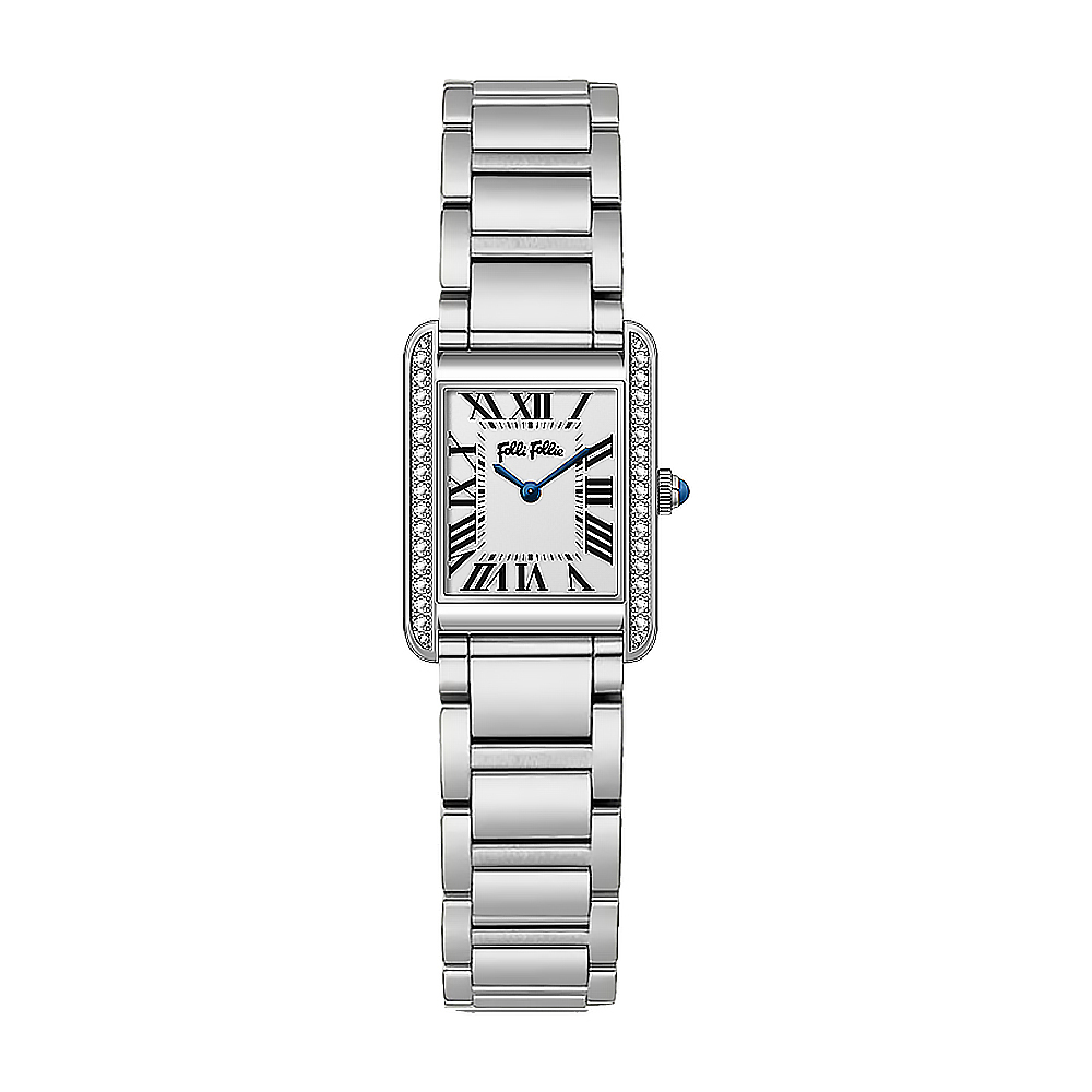 【Folli Follie芙麗芙麗】WF22B019 鑲鑽錶殼 羅馬數字 日本機芯 雙按蝴蝶錶扣 不鏽鋼 手錶 (附贈官方品牌手鐲)